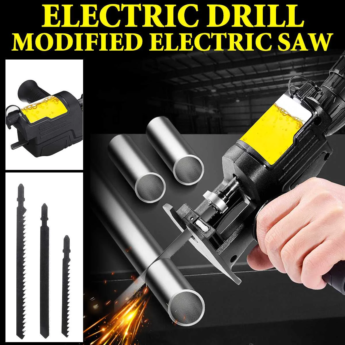 Portable Cordless Reciprocating Saw Adapter Electric Drill To Electric Saw for Wood Metal Cutting Power Tools &Saw Blade+Oil Can