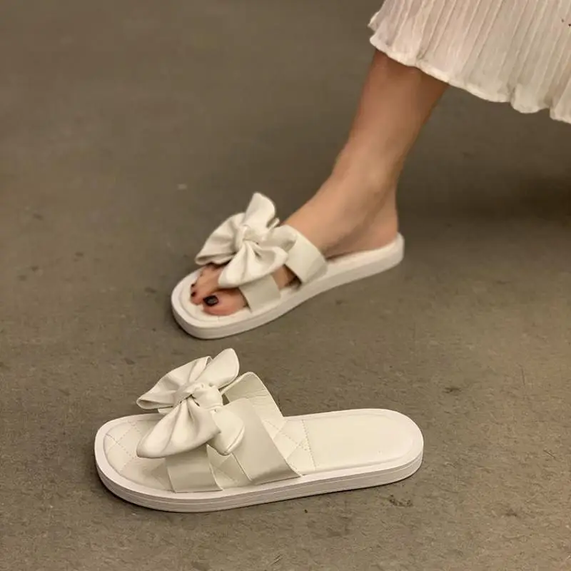 

Flat Slippers Women Summer 2021 New Butterfly-knot Mixed Colors Slides Outdoor Open Toe Lady Shoes Flip Flops Sandalias Mujer