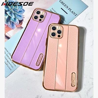 for iphone 11 12 pro max xs max xr x 8 7 plus luxury plating bumper leather case airbag shockproof lens protector soft cover