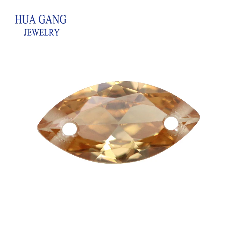 

Loose CZ Stone Double Holes AAAAA Marquise Shape Champagne Cubic Zirconia Stone For Jewerly Making Size 4X8-10x20mm High Quality
