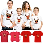 Рождественский принт оленя, семейная одежда, Папа, мама, сестра, брат, модные повседневные футболки с коротким рукавом, топы, подарок