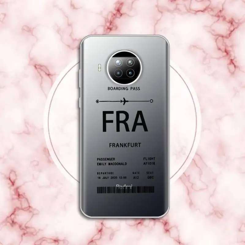 

Personalised Plane Ticket Coque Phone Case Transparent for Xiaomi Redmi note 10 t 8 9 pro lite 11