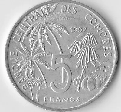 

Comoros 5 Francs 1992 Edition Coins Africa New Original Coin Unc Collectible Real Rare Commemorative