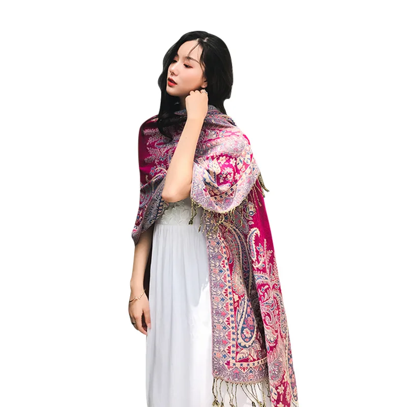 

Ethnic Style Jacquard Travel Shawl Scarf Nepal Spring Autumn Winter Women'S Dual-Use Photo Long Wrap Bufanda Headband