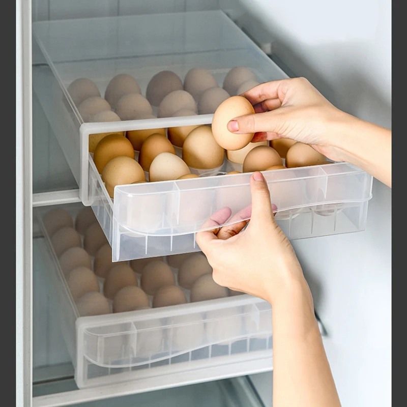 

2 Pack 30 Grid Egg Storage Box Drawer Portable Egg Rack Stackable Refrigerator Storage Box Egg Container 34 x 26 x 8.5cm