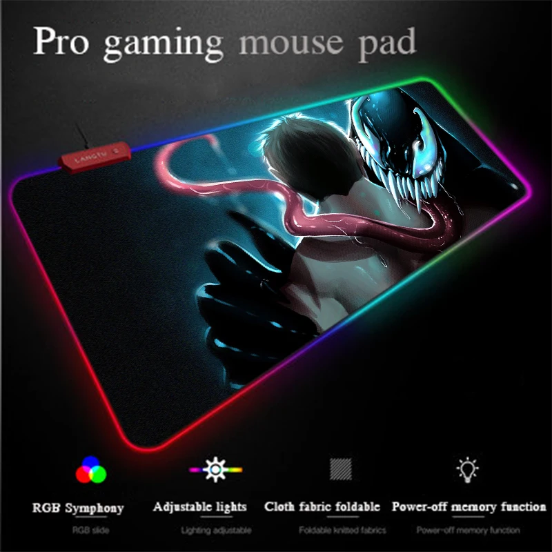 Yuzuoan компьютерная коврик для мыши фильм Веном RGB комфортное управление игровой USB