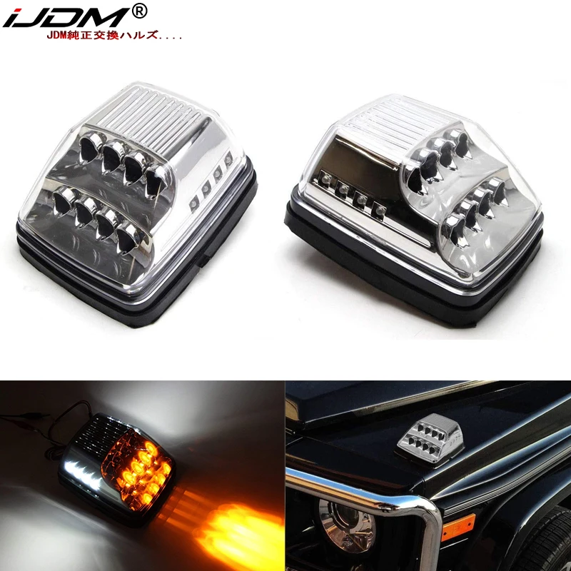 

iJDM Amber LED Front Turn Signal Lamps For 90-18 Mercedes W463 G-Class G500 G550 G600 G55 G63 AMG w/ White LED Position Lights