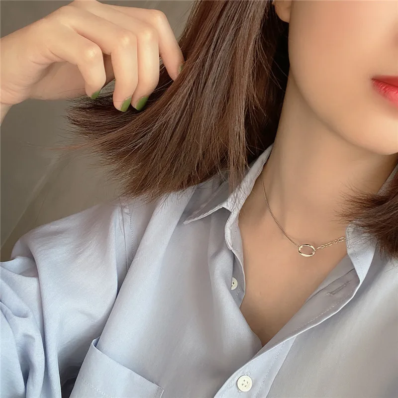 RUIYI Реальное серебро 925 пробы Минималистичная цепочка коробки Niche Chokers Женщины Изысканная простота Золотое серебряное ожерелье Ювелирные изделия.