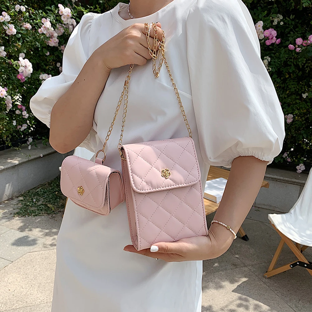 

Fashion Women PU Purse Single Shoulder Bag Lattice Pattern Pure Color Crossbody Messenger Pouch Composite Bags