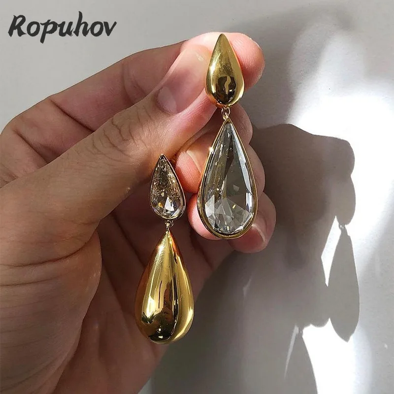 

Женские серьги-капельки ROPUHOV из латуни с золотым цирконием 18 карат, ювелирные украшения для вечерние, вечернего платья, в стиле панк, ярких ц...