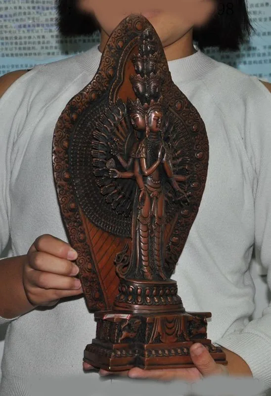 

Christmas 16"Tibet Buddhism purple Bronze 1000-Arm Avalokiteshvara Kwan-yin Guanyin Statue Halloween