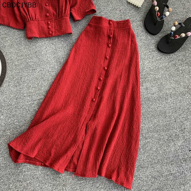 

2021 Two Piece Set Summer Solid Beach Style Ropa Mujer Korean Fashion Chic Elegant 2 Piece Set Women Dress And Tops New Arrival