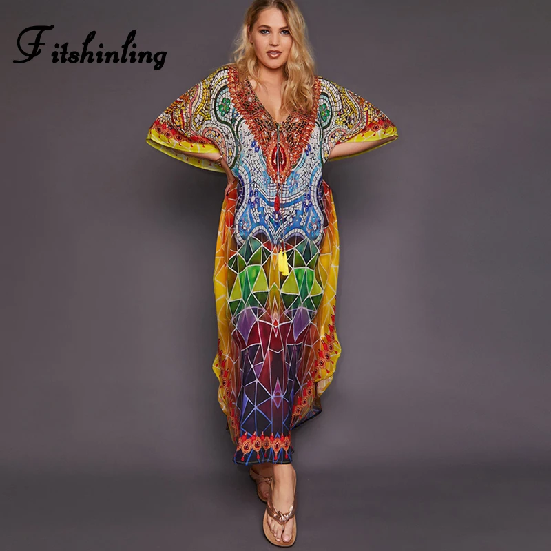 Платье Fitshinling женское длинное с винтажным принтом Пляжная уличная одежда в стиле