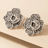 docona ancient silver color rose flower stud earring for women geometric rhinestone earrings ladies party jewelry c%d0%b5%d1%80%d1%8c%d0%b3%d0%b8 17570