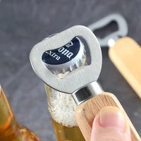 stainless steel beer bottle opener rubber wood handle creative gift household portable quick opening beer bottle cap tool