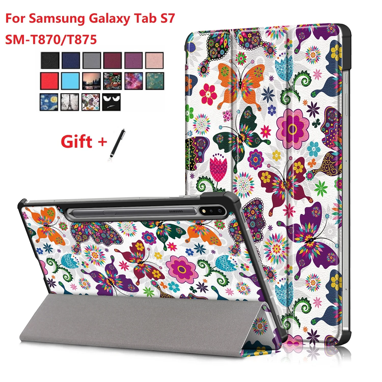 

Protective New Samsung Galaxy Tab S7 11'' Tablet Case with Pencil Holder Smart Magnet auto wakep/sleep for SM-870 SM-T875 +Pen