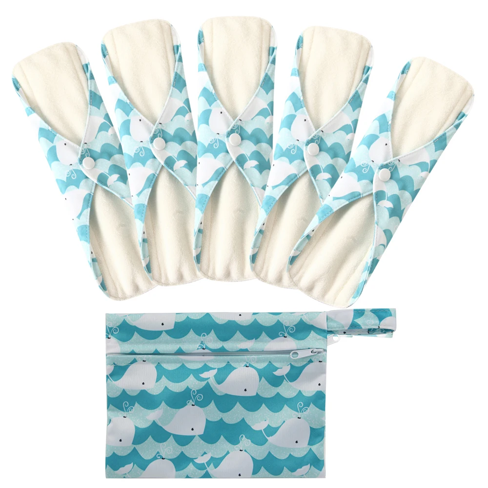 Многоразовые тканевые гигиенические прокладки 5 шт. с 1 влажной сумкой