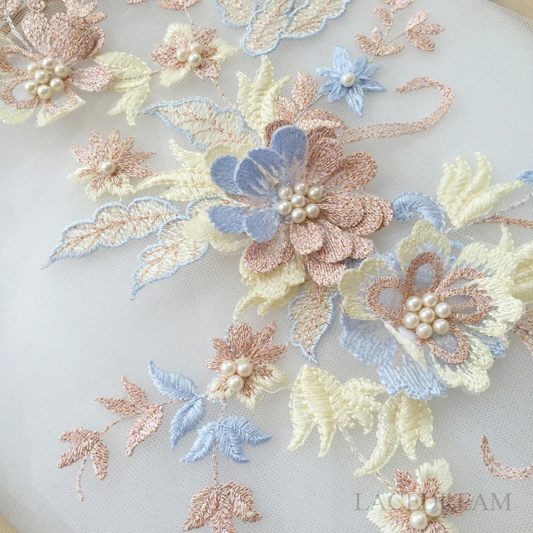 2 шт./партия Красивый Цветочный вышитый 3D кружевной Жемчуг бисером аппликатор для