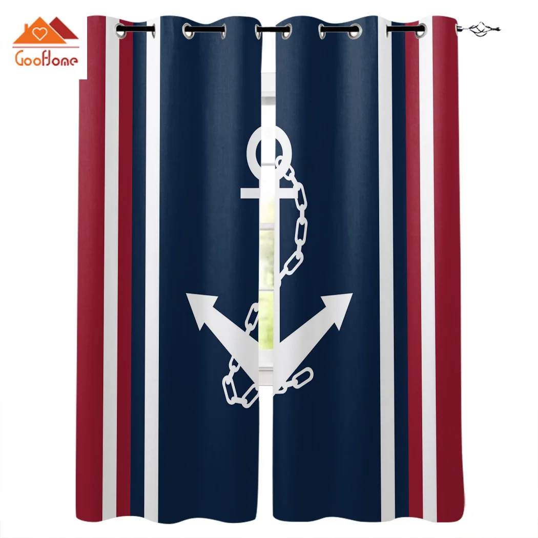 Вертикальные полосы белый якорь узор оконные занавески гостиная ткань для улицы