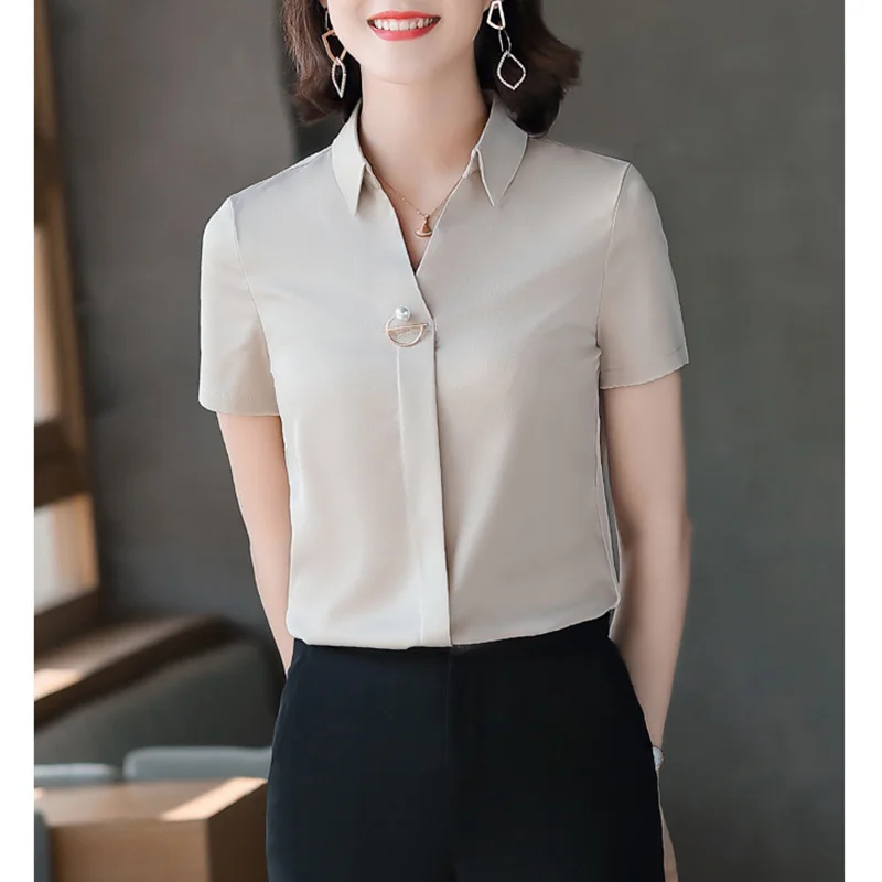 2024 летние профессиональные шифоновые блузки женские рубашки с лацканами Деловые