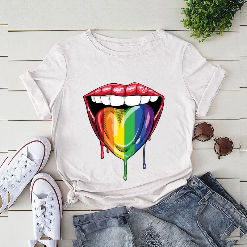 

Женская футболка Harajuku Радужный Флаг ЛГБТ 90s, футболка с короткими рукавами, для детей пикантные Радужный Флаг ЛГБТ средства ухода за губами ...