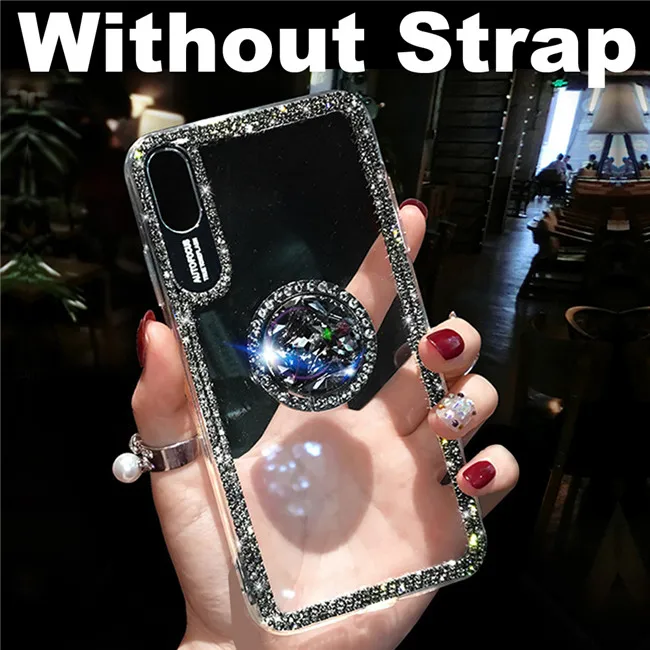 Without Strap Роскошный блестящий чехол с кольцом для пальца для iPhone X, 8, 7, 6, 6S Plus, XR, XS, 11 Pro Max, модный Мягкий ТПУ чехол для телефона - Цвет: Without Strap
