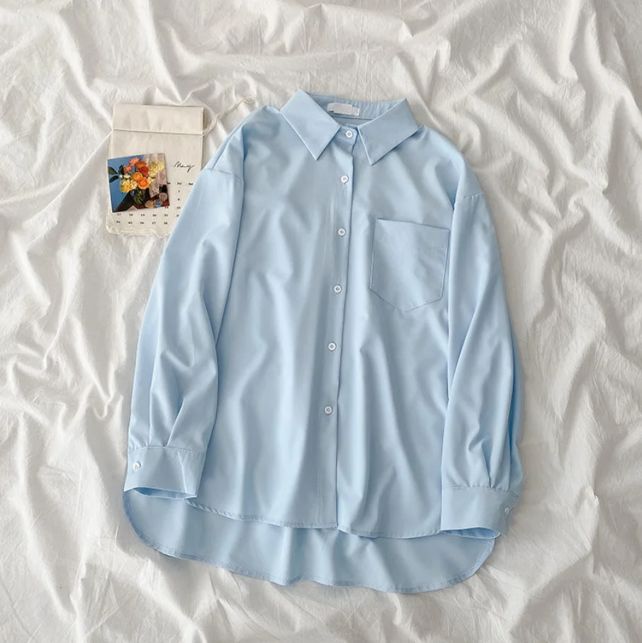 

Oversize Blouses Spring Women Turn-Down Collar Single-Breasted Vintage Tops Long Sleeve Solid Shirts