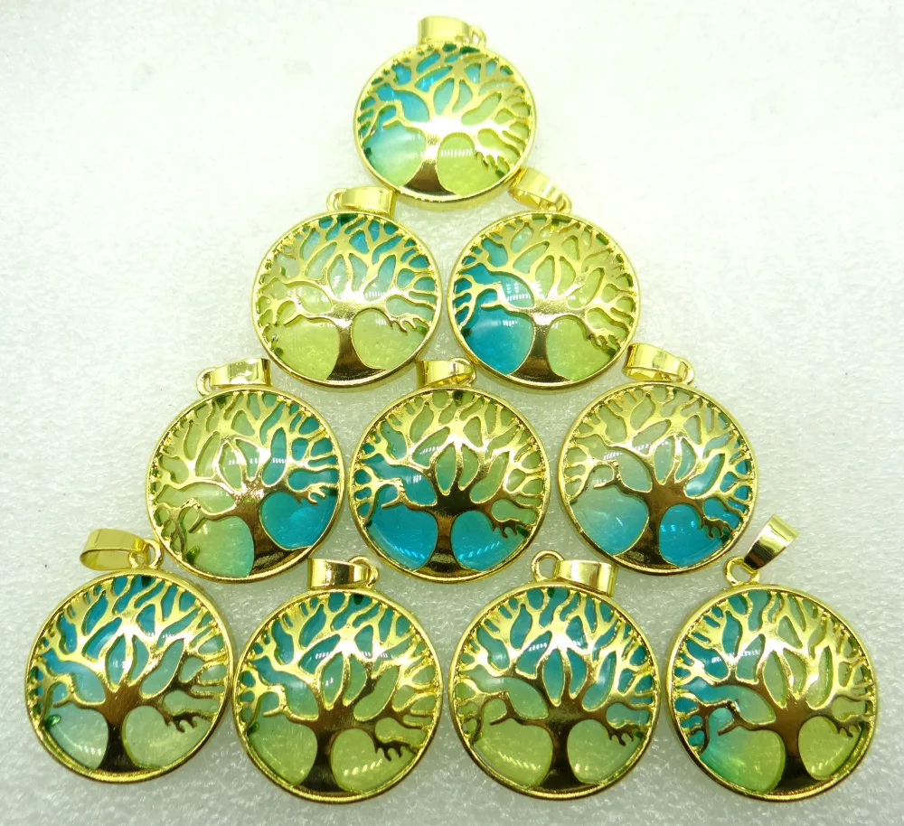 

Natural Stone Turquoises Quartz Crystal tigerOpaleye Tree of Life Round Shaped charm pendant for diyJewelry making necklace10pcs
