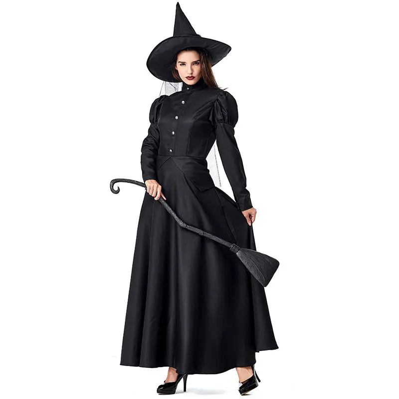 

The 2020 Women Deluxe Wicked Witch Costume Black Full Length Dress Halloween Classic Witches Costumes Cosplay