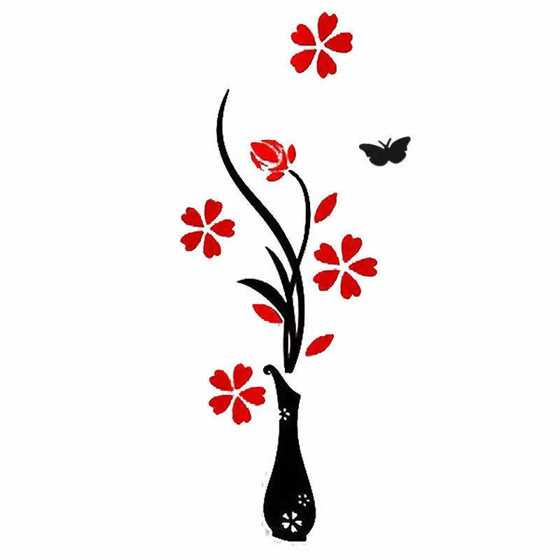 

DIY Vase Flowers Tree Wall Sticker Arcylic 3D Plum Wall Stickers Decal Home Decor Living Room Bedroom Wall Sticker Poster