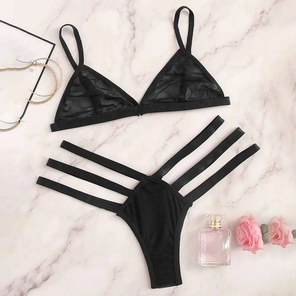 

Women Sexy Lingerie Lace Floral Bralette sissy black Bra Brief Sets Bustier Crop Top Thong Triangle Soft Hollow Underwear set