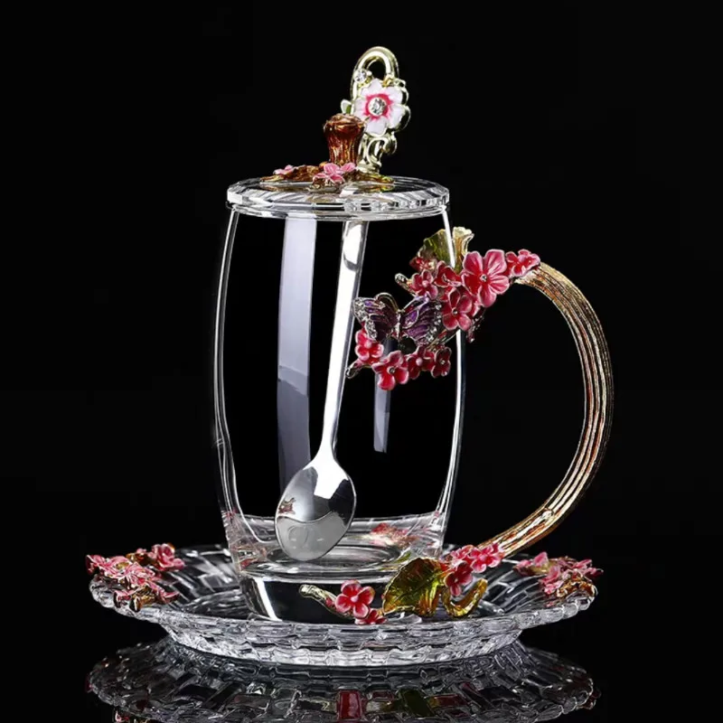 Цветная эмалированная Цветочная чайная чашка кружка для кофе молока завтрака