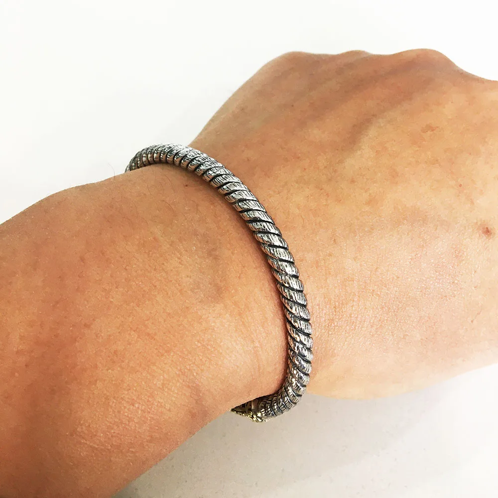 Настоящий твердый 925 пробы серебряный Ретро браслет с веревочкой для мужчин