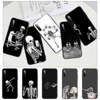 hot selling funny skeleton black matte mobile phone case cover for redmi note 6 8 9 pro max 9s 8t 7 5a 5 4 4x