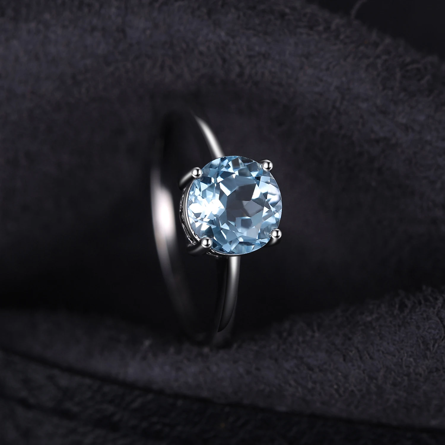 Jewelrypalace круглый 1.6ct Природный Голубой топаз камень пасьянс кольцо натуральная 925