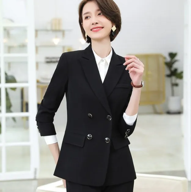 Офисная форма дизайн женские брюки костюм двубортные куртки комплект из двух