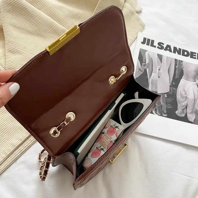 

Shoulder Bag Crossbody Bags for Women Designer Box Women Bag Handbag Purse Fashion Chain PU Leather 2021 New Lattice Solid Color
