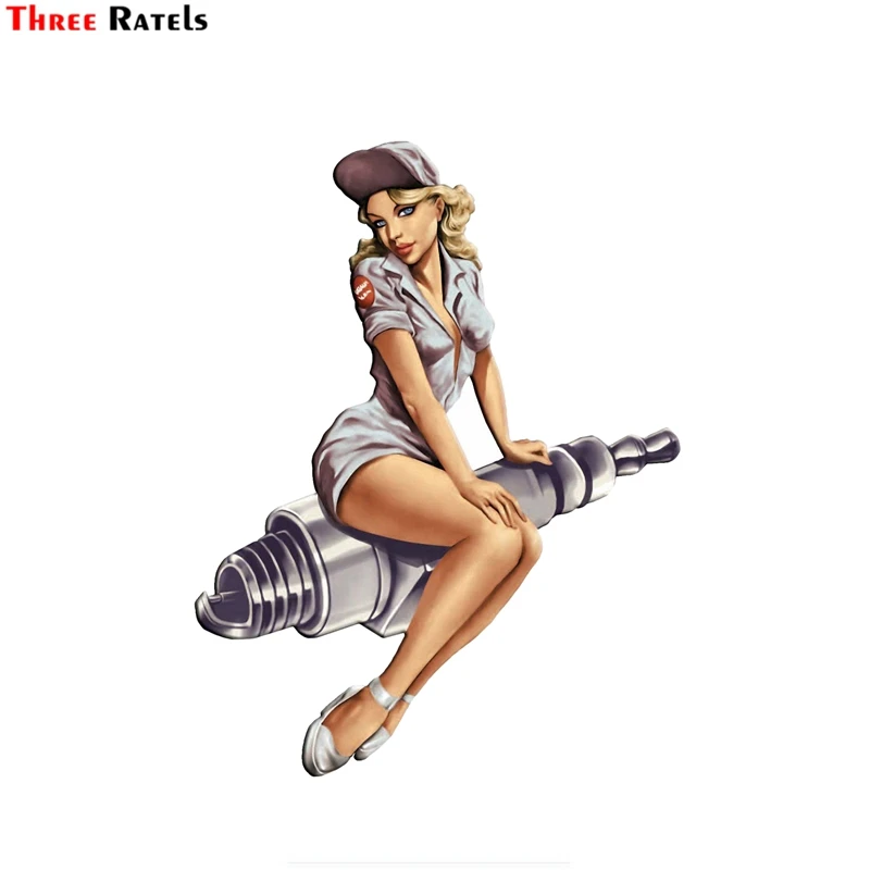 Three ratels FTC 768 # 14X18.2CM Свеча зажигания Pin Up Girl Decal Sexy Мультяшные графические забавные