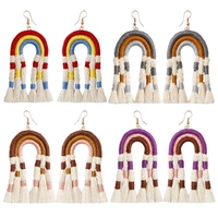 bohemian style braided tassel rainbow earrings for women 2021 new arrival fall cotton statement earrings jewelry accessories