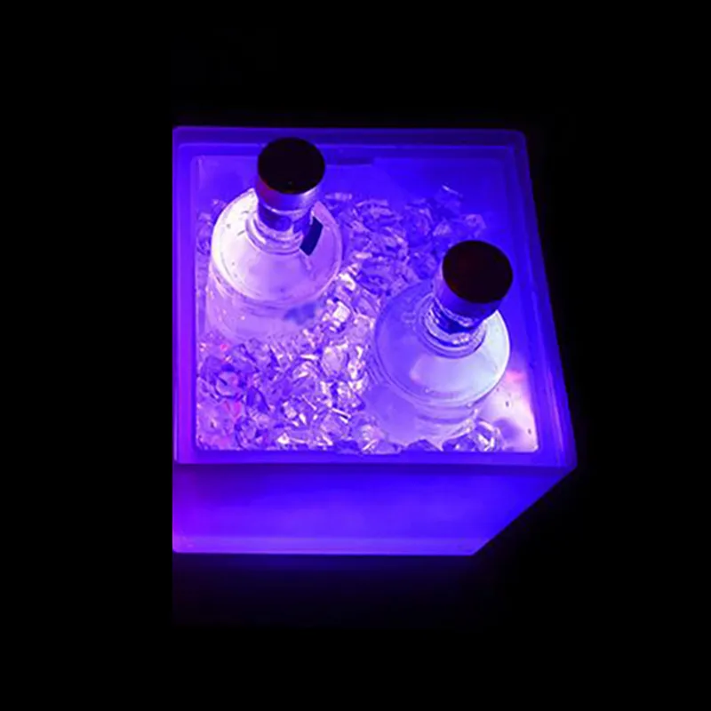 Multicolor Fashion Double-Layer Champagne Ice Bucket Champagne Light Ice Bucket Square Led Light Ice Bucket Double Ice Bucket Convenient - Color: Multicolor