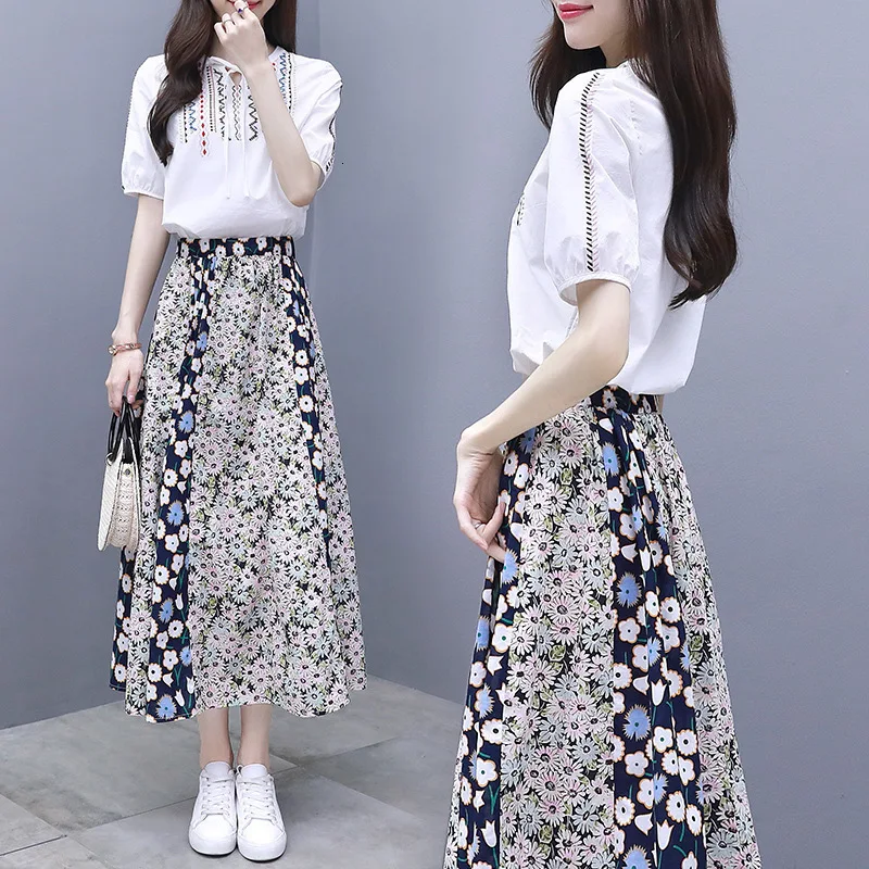 2019 дамы лето 2 предмета с высокой посадкой Лидер продаж юбка для девочек вышивка