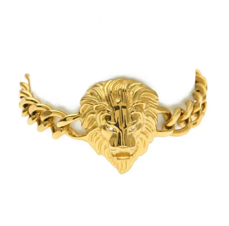 

Fashion New Men's Gold-Plated Color Lion Head Bracelet Classic Domineering Hip-Hop Rock Bracelet Accessories Party Gift