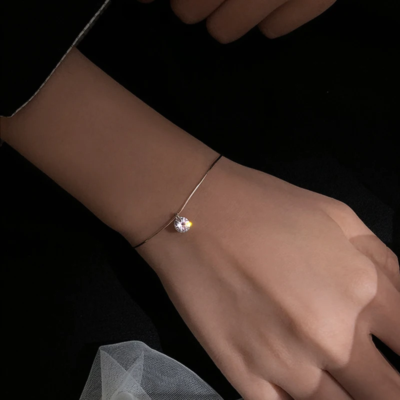 

S925 Sterling Silver Snake Bone Chain Couple Bracelet Student Simple Shiny Zircon Adjustable Bracelet Exquisite Jewelry Gift