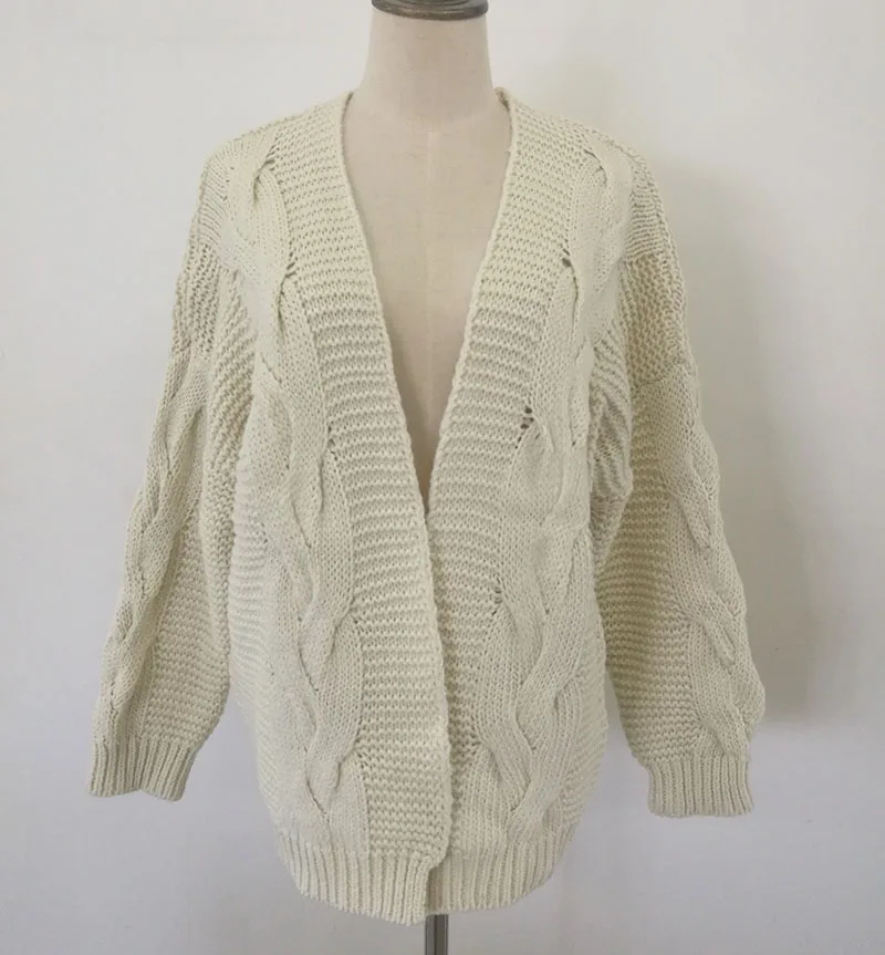 

New Thick Needle Knitted Cardigan Jacket Large Version Twist Sweater Plus Size Winter Clothes for Women Lantern Sleeve Cardigan