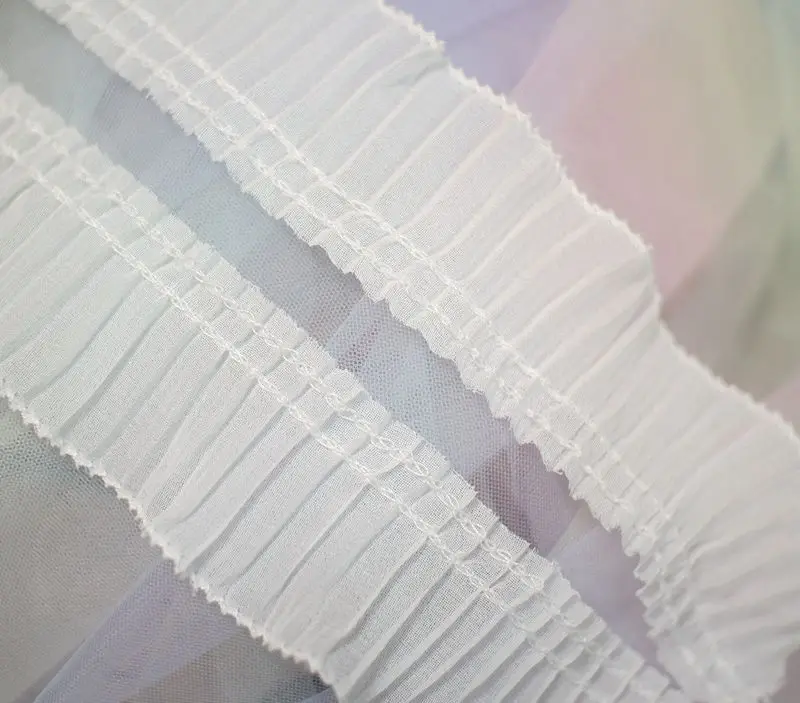 

Luxury White Black Organ Pleated Soft Chiffon Fabric Lace Fringe Ribbon Sewing Dress Collar Neckline Cuffs DIY Guipure Decor