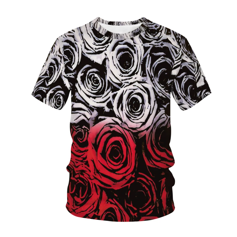 

2021 brand high quality personality thin breathable top summer new floral T-shirt 3d fashion trend short sleeve