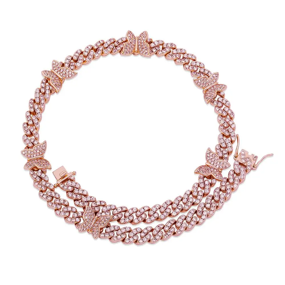 АЛЛИСЕОНЮ 8 мм Бабочка Кубинская цепочка ожерелье с инкрустацией из высококачественного кубического циркона блестящая хип-хоп-шармовая ювелирная украшение для женщин подарок на