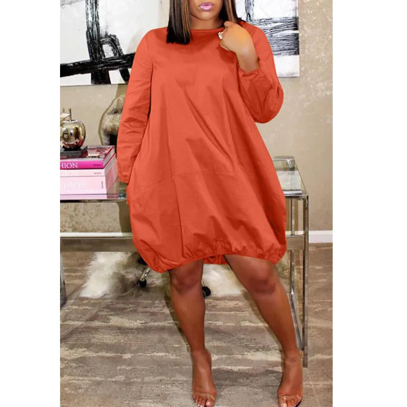 Elegant Women Autumn Loose Style Knee Length Dress Solid Color Party Fashion Streetwear Casual Sundress | Женская одежда