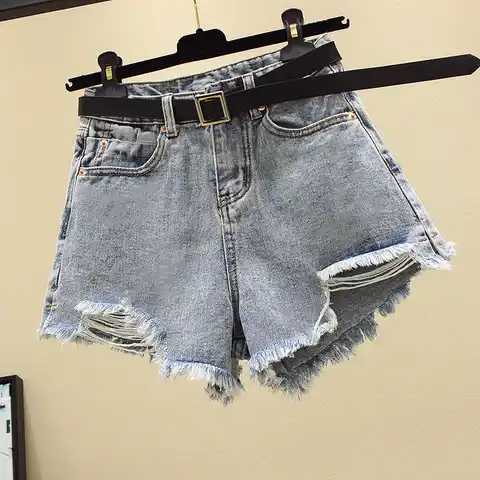 Women Summer Denim Jeans New Style Ripped Hole Vintage Shorts High Waist Casual Fashion Irregular Wide-leg Shorts Plus Size