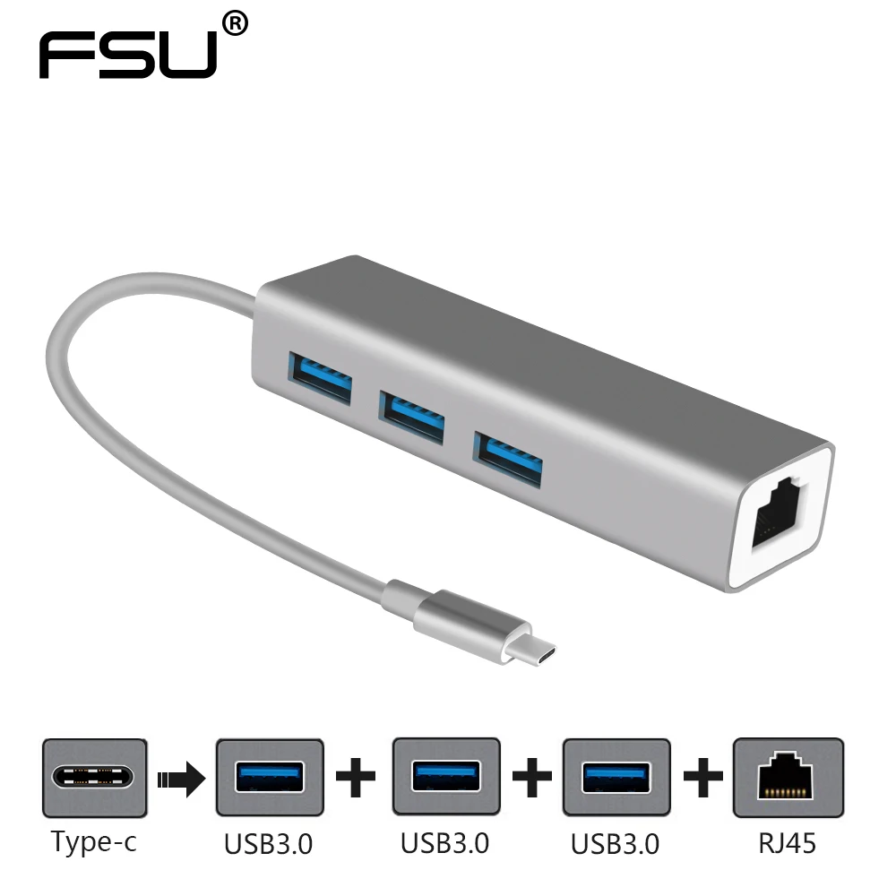 4 порта usb type c hub 4в1 адаптер концентратор RJ45 для MacBook Pro huawei xiaomi notebook|USB-хабы| |
